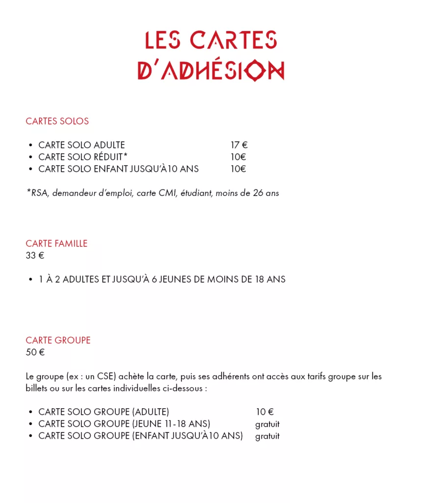 Tarif des cartes d'adhésion 26/27