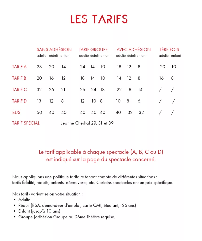 Tarif des spectacles 26/27